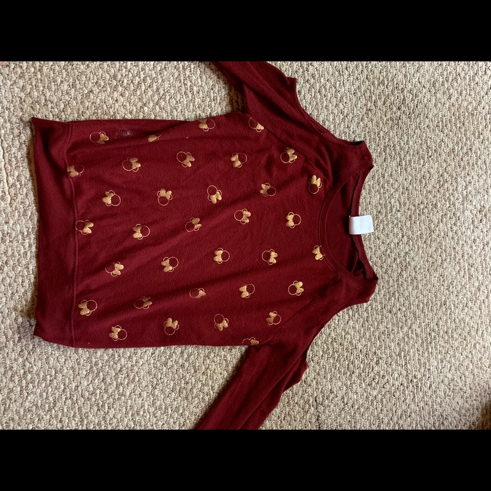 Burgundy Disney long sleeve sweater. No shoulder